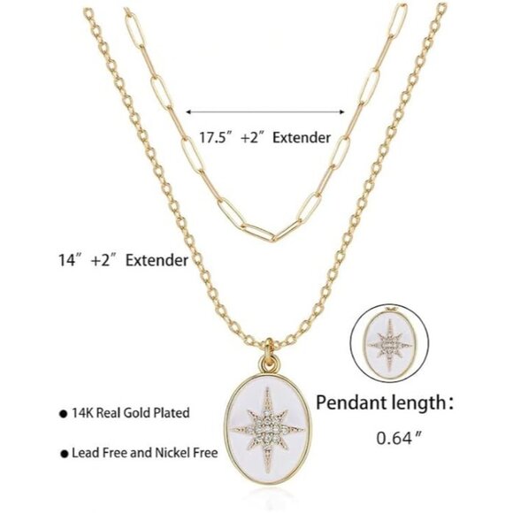14K Gold Plated Sun Coin Pendant Necklace with Paperclip Necklaces Layering set - Picture 3 of 4